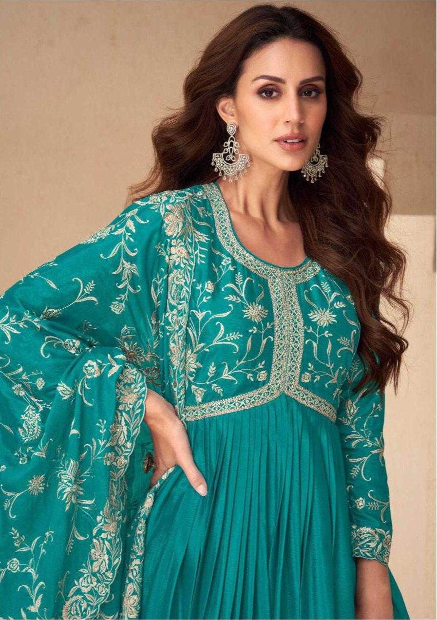 Chinon Silk Anarkali Long Gown for Elegant Occasions - MYLUXURY LANE ENTERPRISE